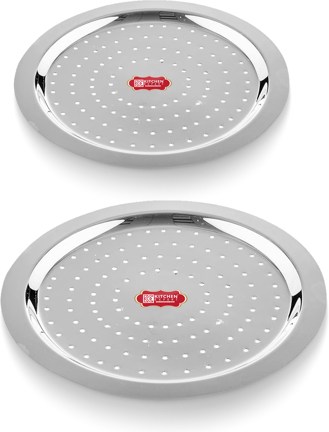 Image of Kitchen Expert Steel Hole Lid Set | Lid Covers for Utensil | Milk Tope Cover | Steel Jali Plate 7.5 inch, 8.5 inch Lid Set, Pack of 2