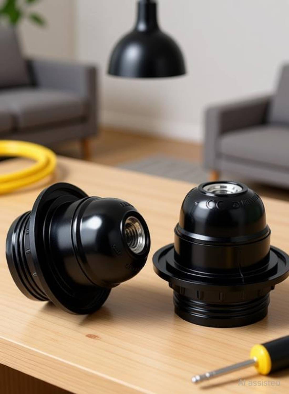 A1 Gadgets Screw Type E-27 Holders with Ring (Black) -Pair of 2 Plastic Light Socket