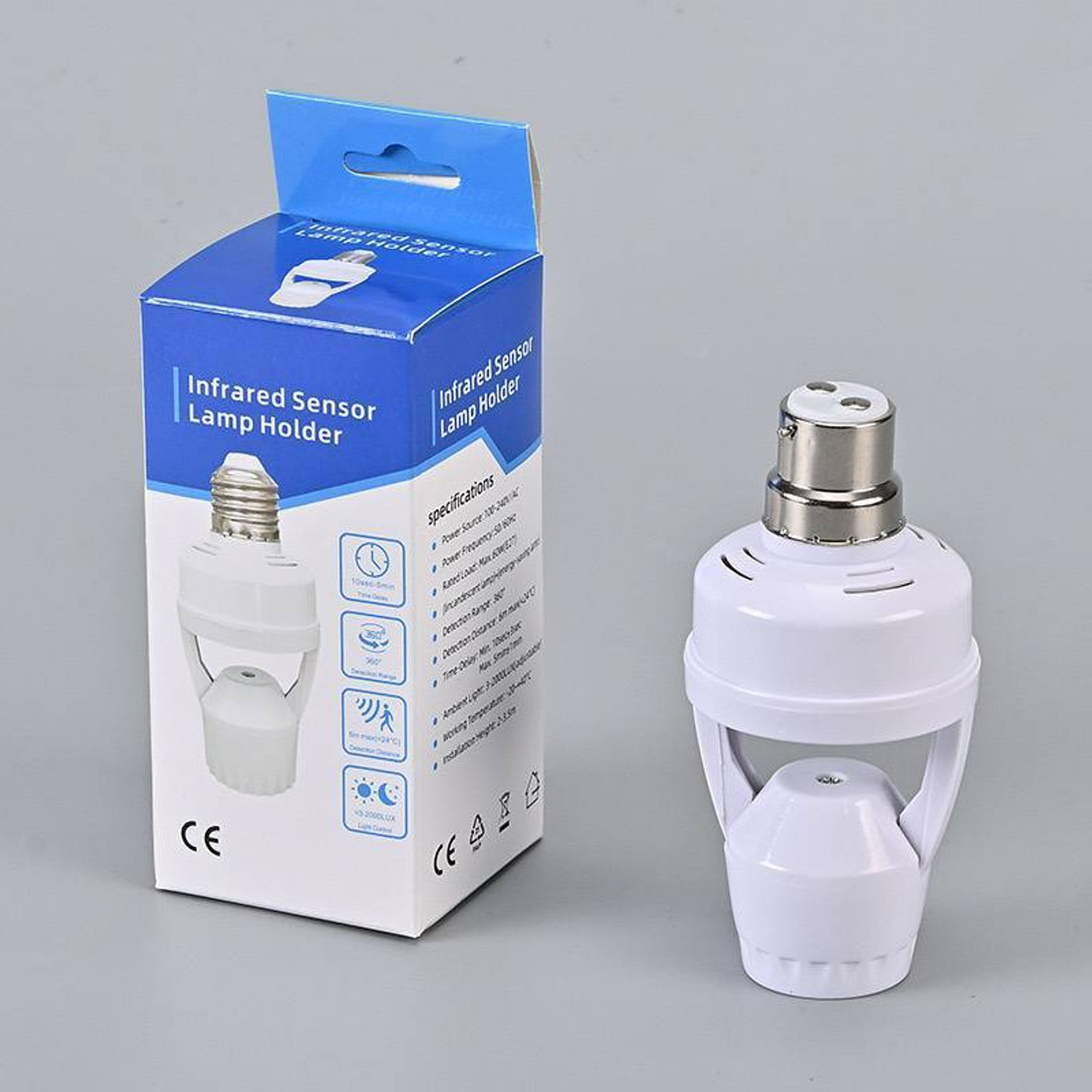 Image of MISHTYKRISHU B22 Motion Sensor Bulb Holder PIR Infrared Auto On-Off Lamp Socket 360Detection Motion Sensor Light
