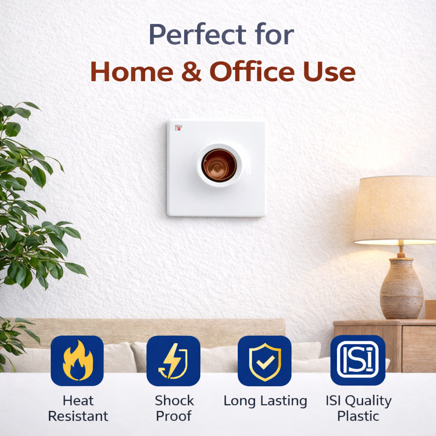 Image of SHIVA Premium E27 Bulb Holder Modular Plate Heat Resistant White Plastic Light Socket