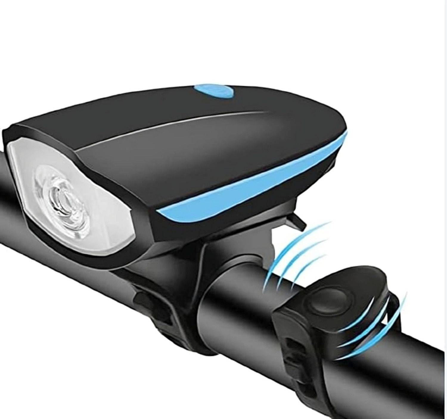 HOUSE OF COMMON USB Rechargeable Bicycle Light 140 Db Horn with 300 Lumens Light 3 Modes (Blue) LED Front Light