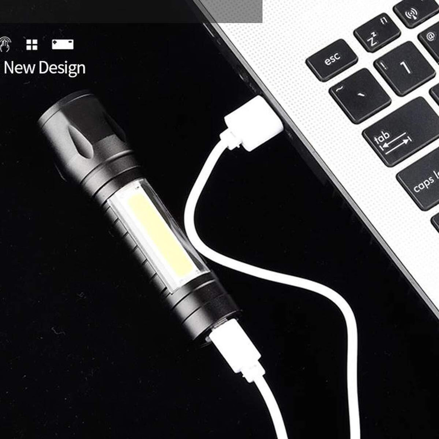 Image of Aubade Combo Pack - 2 in 1 Rechargeable Torch Light Set with Powerful LED Beam Torch