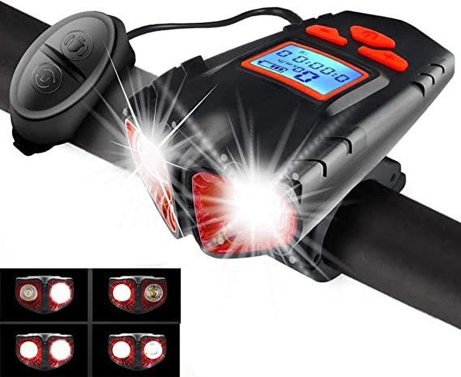 Image of Protos India.Net Bicycle Light Horn & Speedometer Computer USB Rechargeable Headlight 4 modes LED Front Light