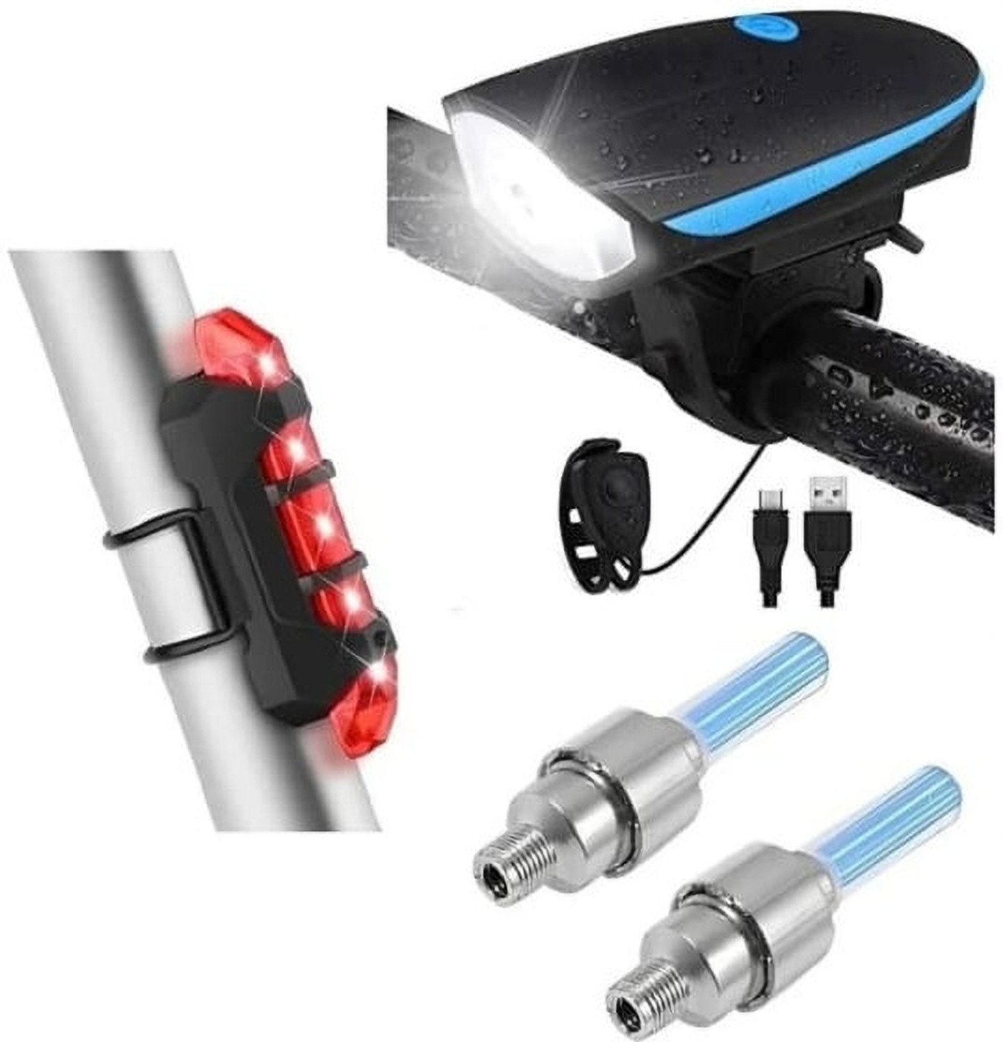 Image of XAIPRO LED Front Rear & Valve Light ,Waterproof USB Rechargeable LED Front Rear Light Combo