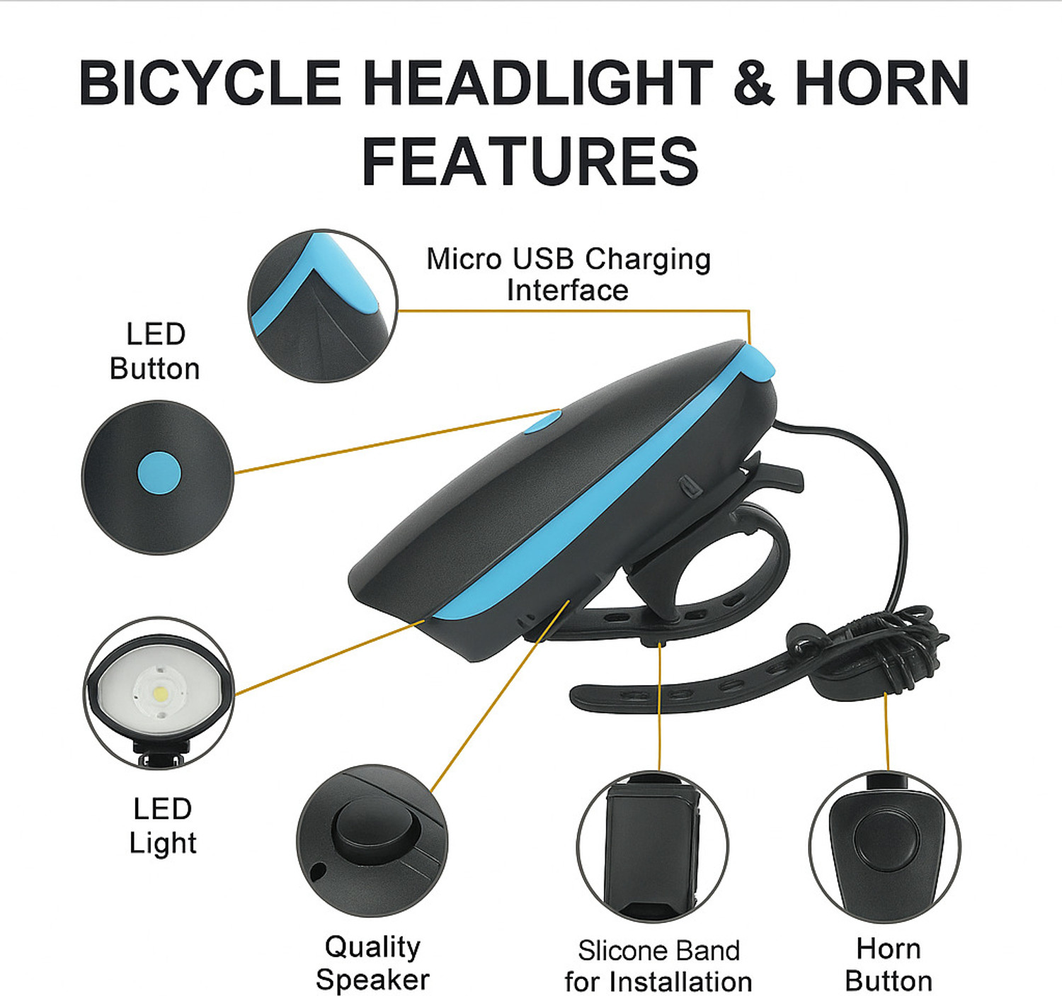 Image of XAIPRO Rechargeable & waterproof LED Bicycle Front Headlight with Horn LED Front Light