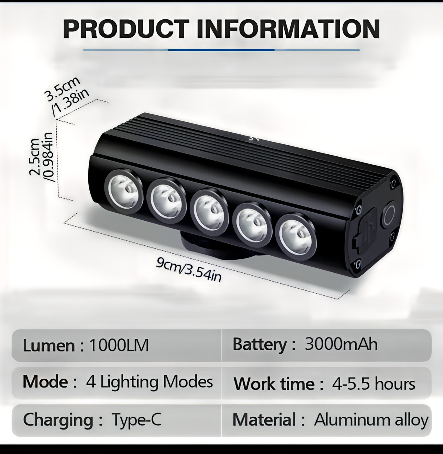 Image of Linist 1000 Lumen Rechargeable Bicycle Headlight, 3000mAh USB Type-C LED Front Light