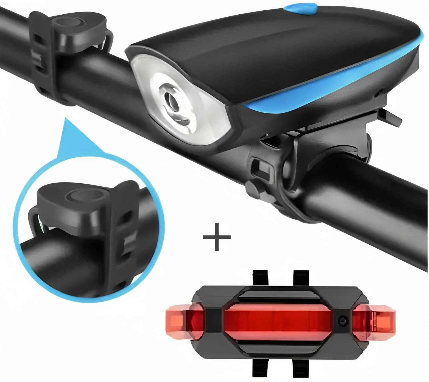 BLACKBELL Bicycle Combo Of Front Cycle Light and Horn with Red Ta