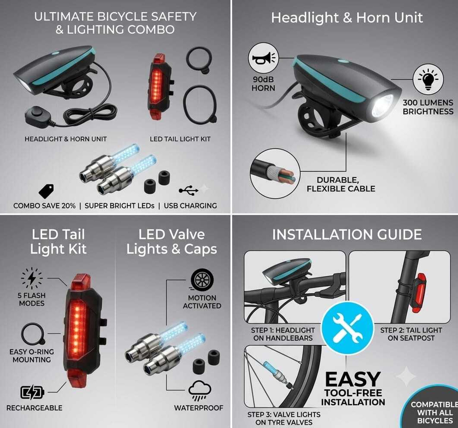 xaipro riders PREMIUM QUALITY LIGHT COMBO FOR CYCLES LED Front Rear Light Combo