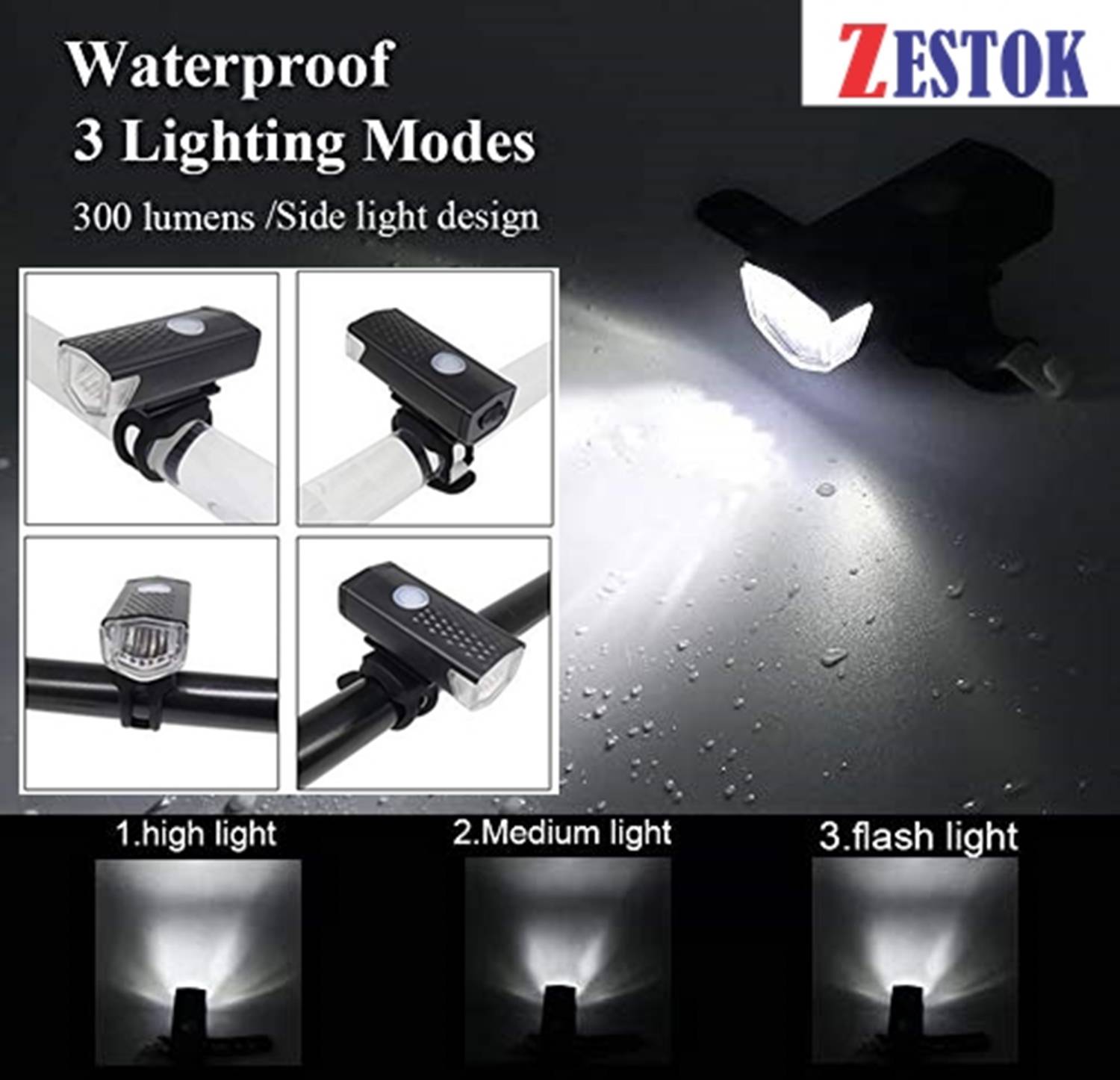 Zestok USB Rechargeable Cycle Light Combo - Image 3