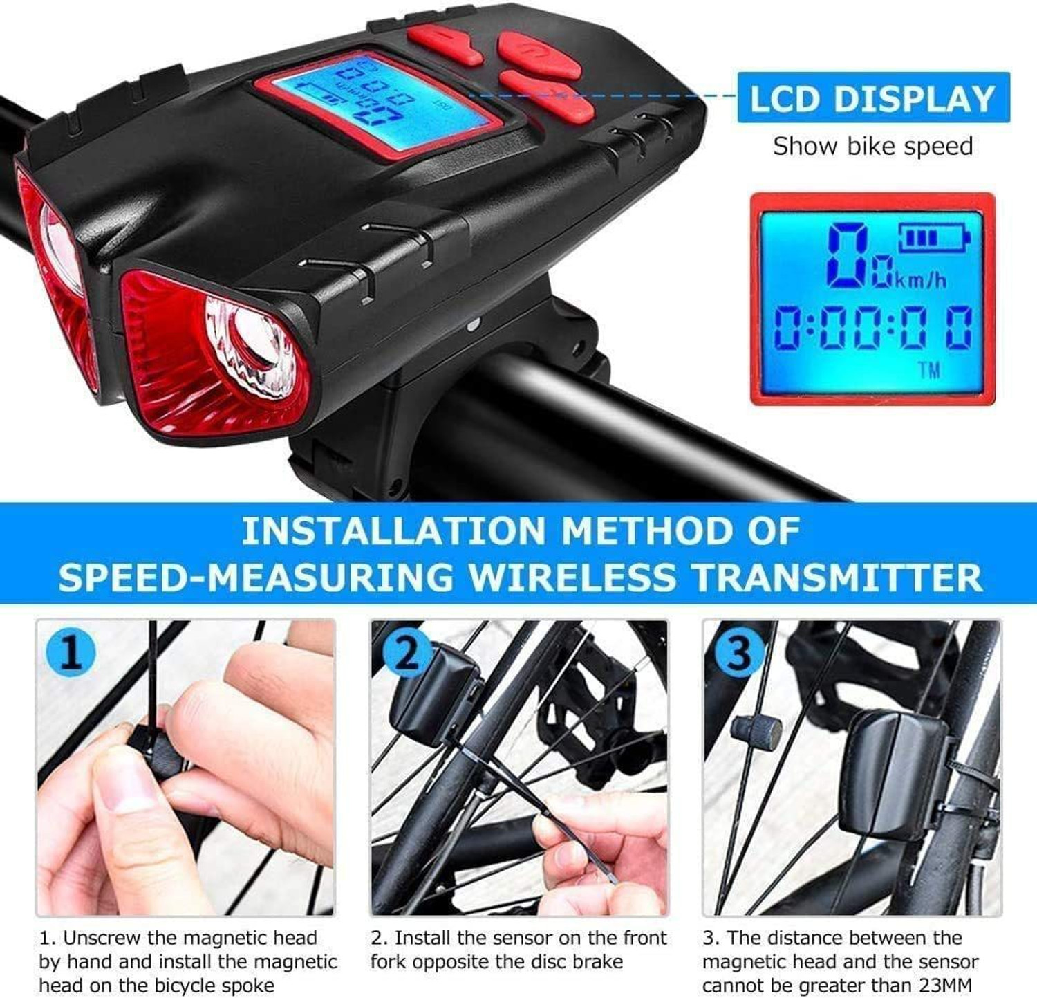 Image of Protos India.Net Bicycle Light Horn & Speedometer Computer USB Rechargeable Headlight 4 modes LED Front Light