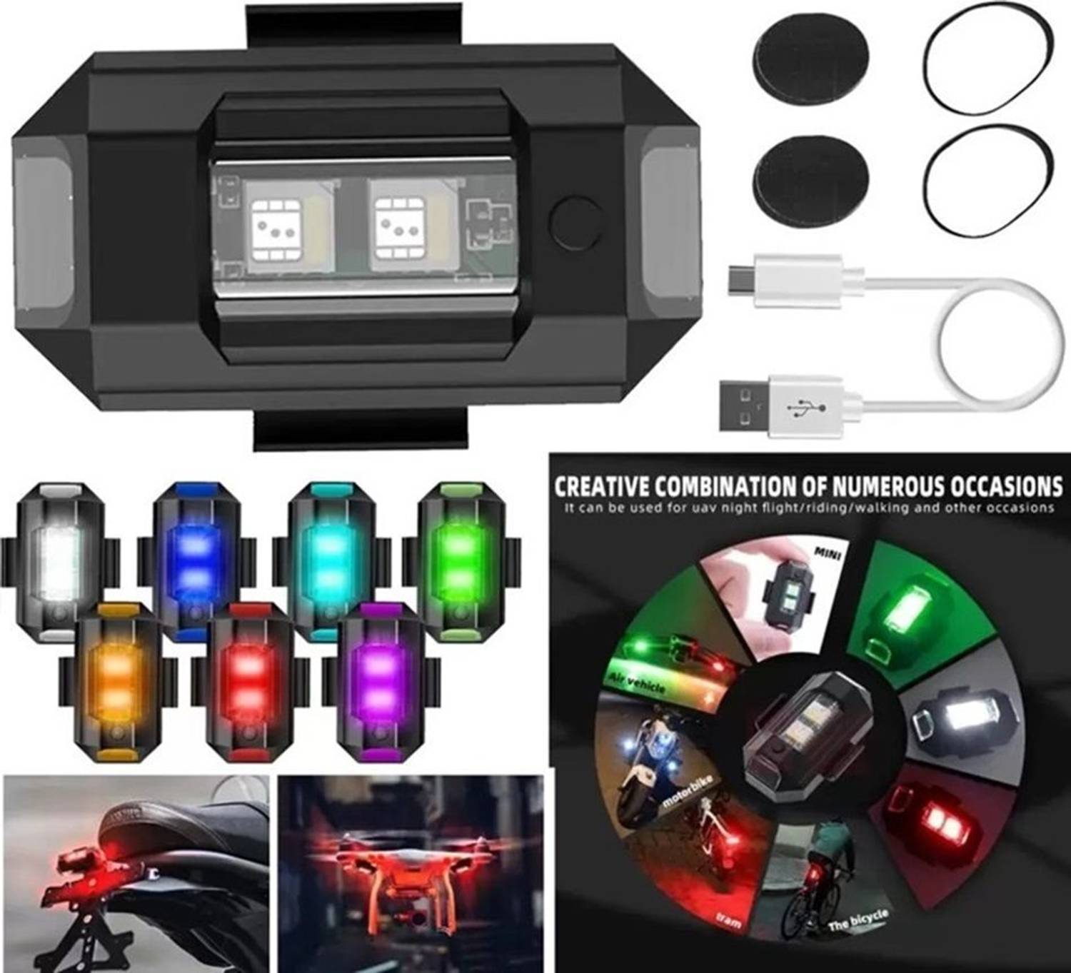 ABC AMOL BICYCLE COMPONENTS Universal Safety Small Light 7 Colors, 30 Modes, Cycle, Helmet Lightt LED Helmet Strip Light