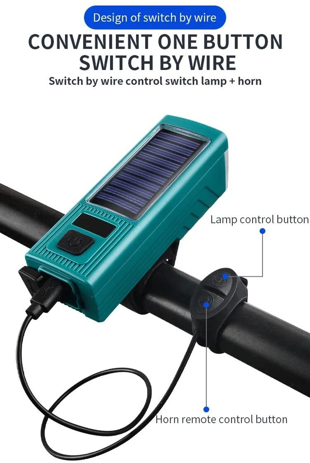 Image of Dark Horse Solar Powered Bicycle USB Light, Power Display 2000 mAh 4 Mode 300 LM 130 Db New LED Front Light