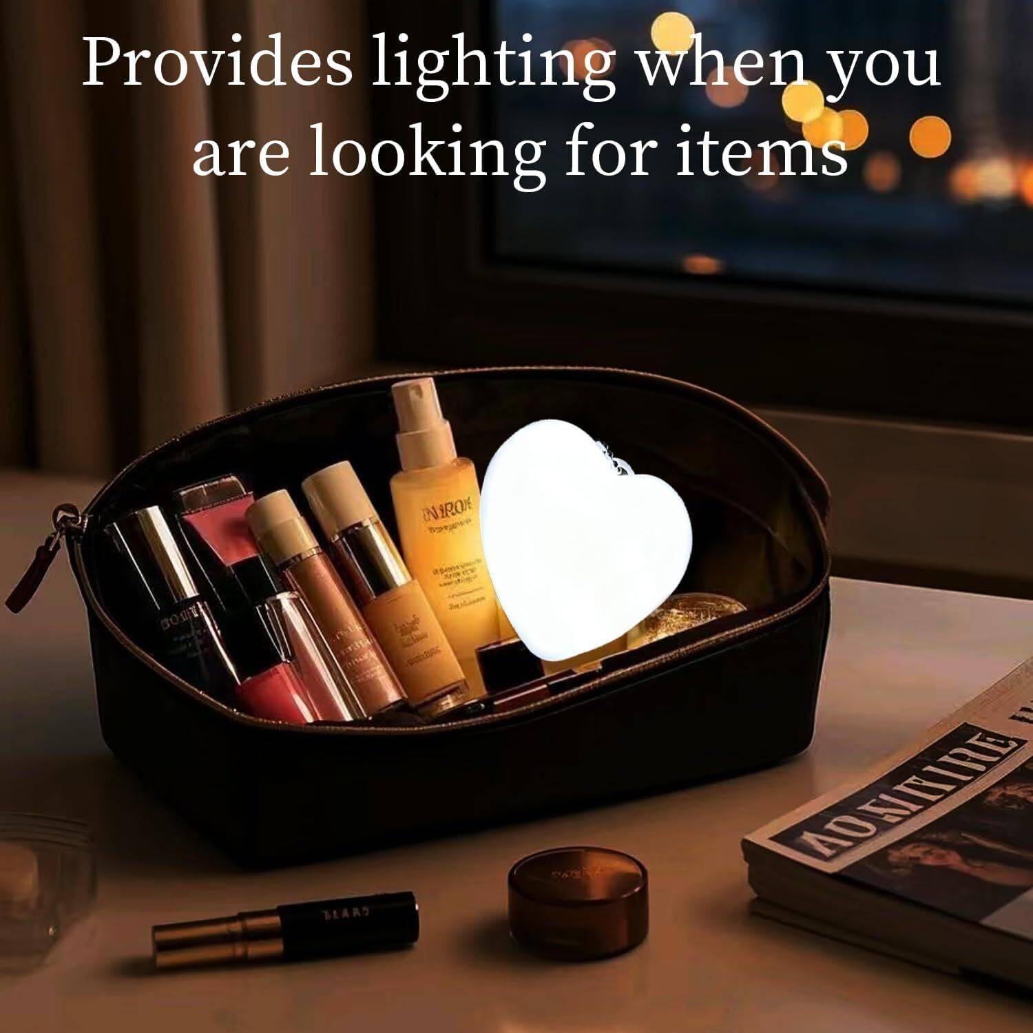 KRLZ Heart Light Purse Handbag Light,Rechargeable Automatic Sensor LED Glow Night Lamp, Clip On Mini Keychain Handbag Bag Accessory