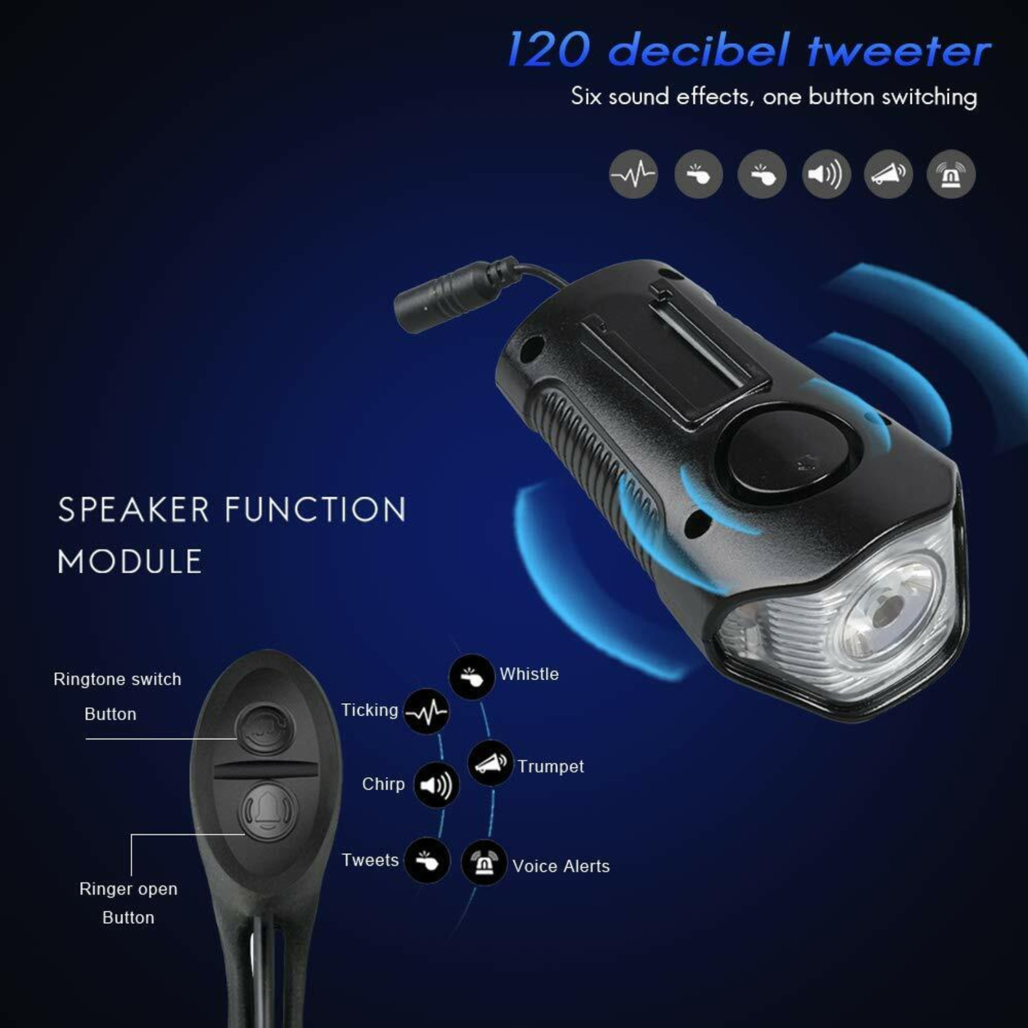 Image of TUHI 3 in1USB Rechargeable LED Cycle Light Cycle Speedometer and horn LED Front Light