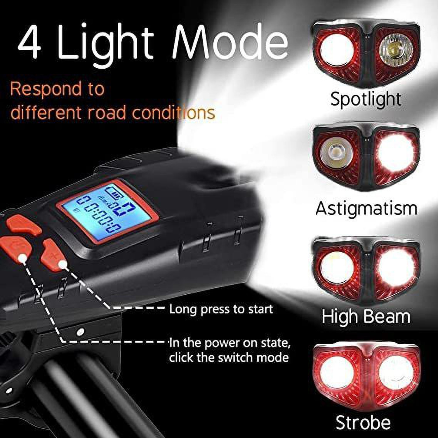 Image of Protos India.Net Bicycle Light Horn & Speedometer Computer USB Rechargeable Headlight 4 modes LED Front Light