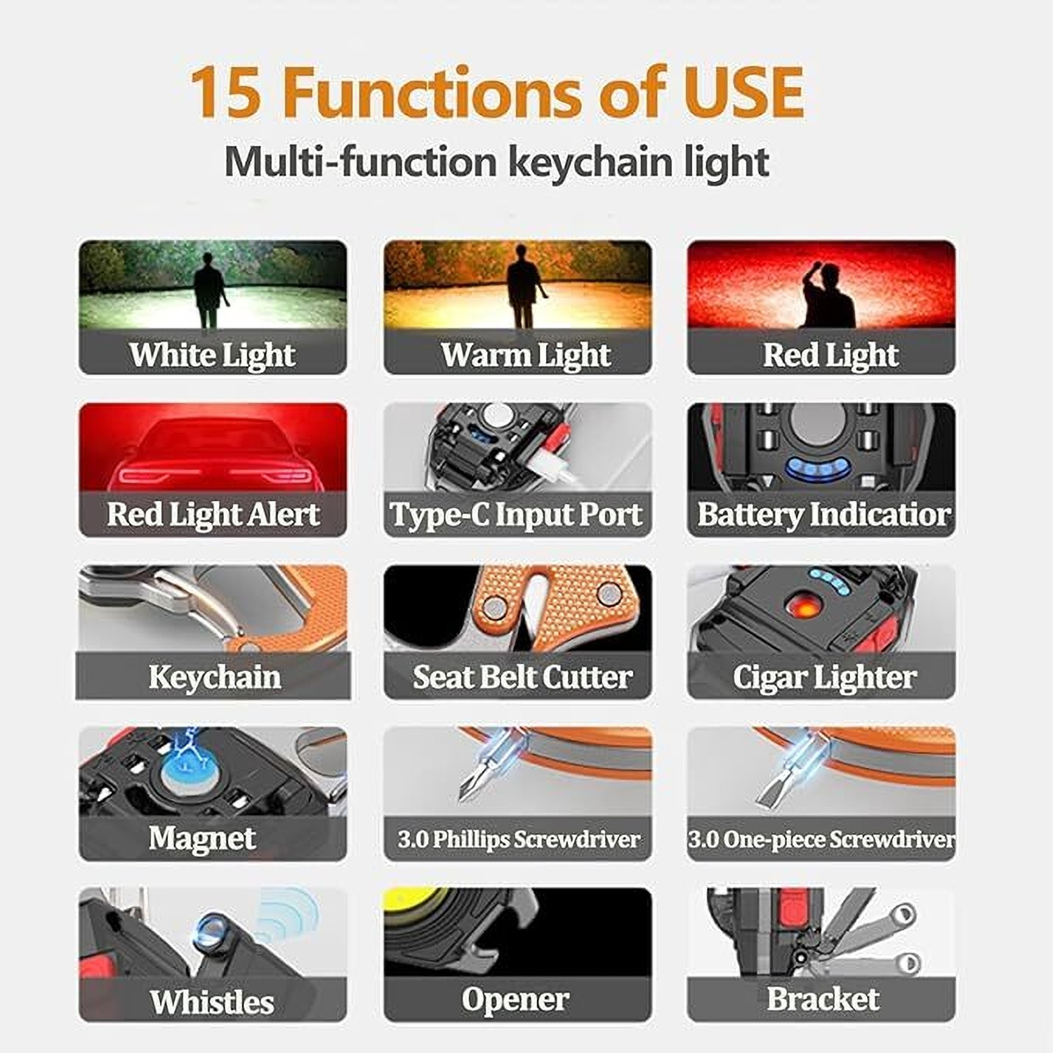 Image of HVG TRADERS NEW Multifunctional Keychain Flashlights, LED Rechargeable Flashlights LED Spot Light (Black)