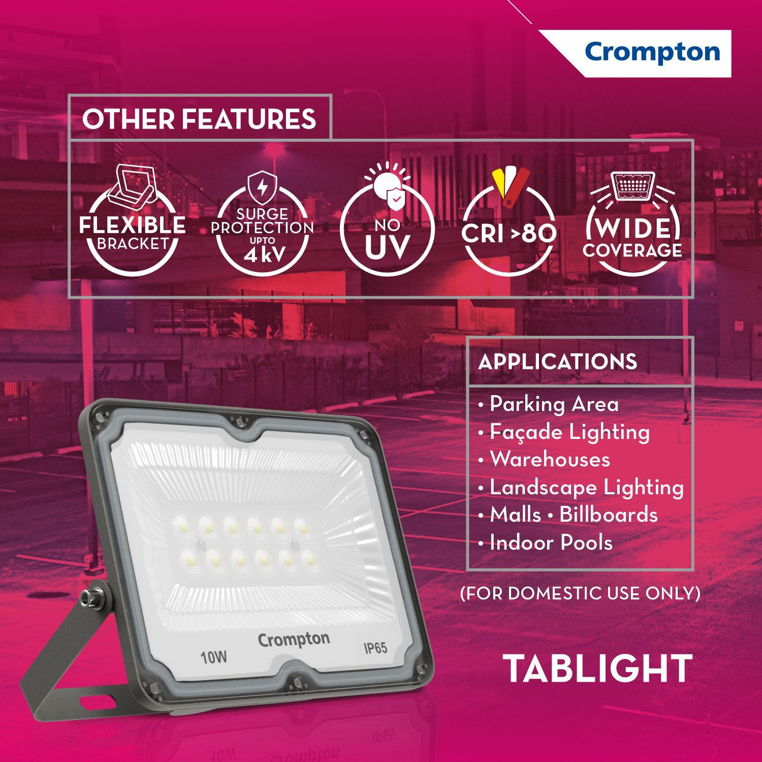 Image of Crompton LDFLTAB10CDL-Pack of 1 Flood Light Outdoor Lamp (White)