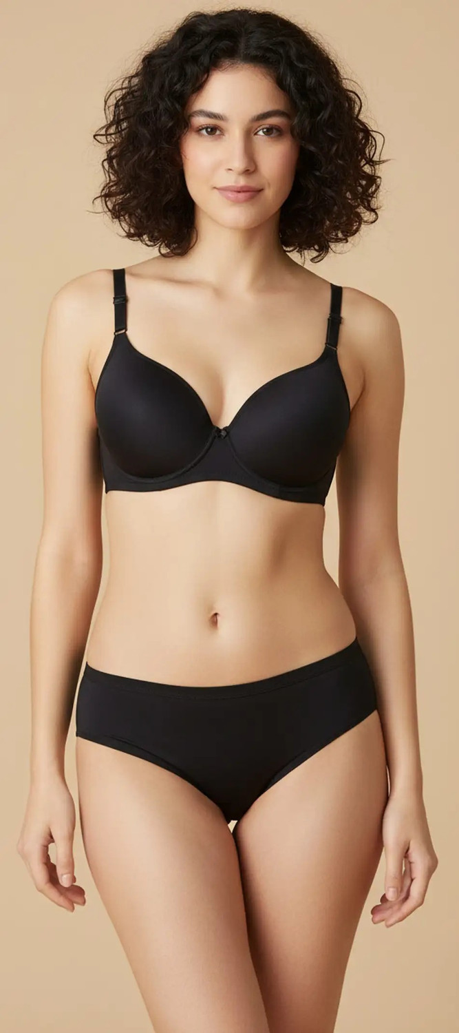 Image of BERRIX Bra & Panty Set Solid Black, Maroon Lingerie Set