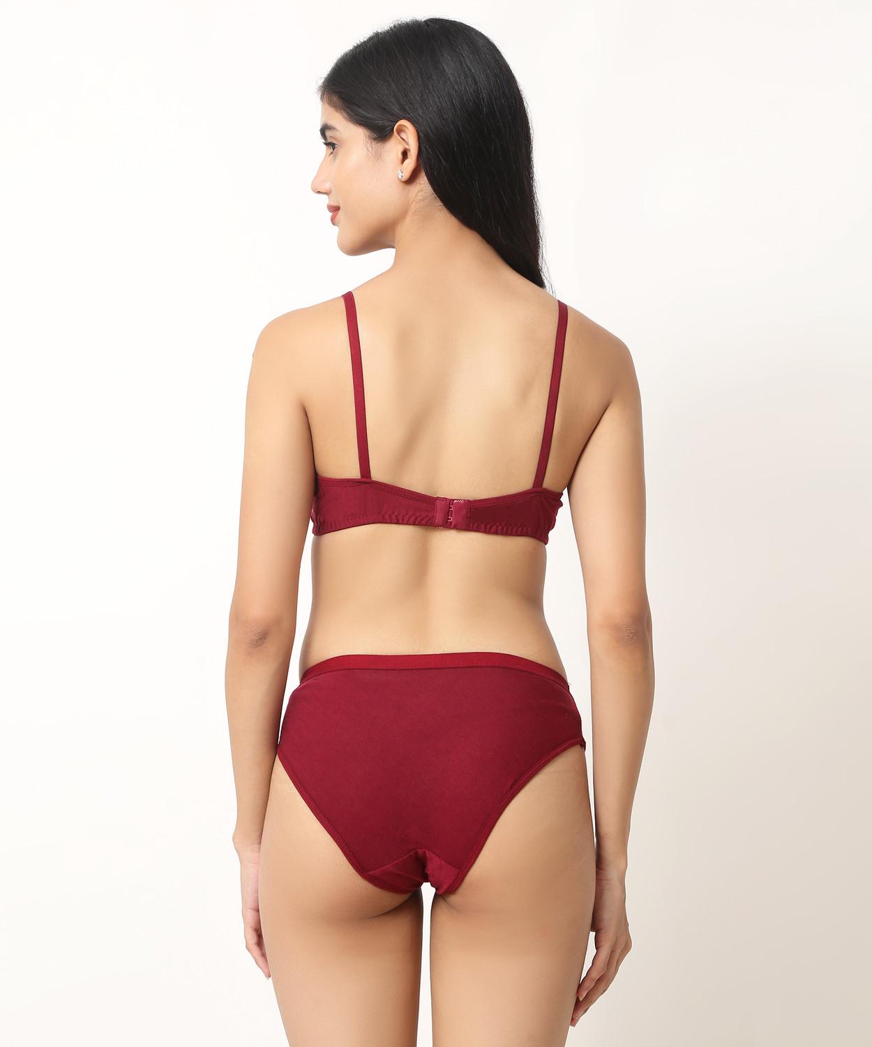 Image of Cotton Plus Bra & Panty Set Solid Maroon Lingerie Set
