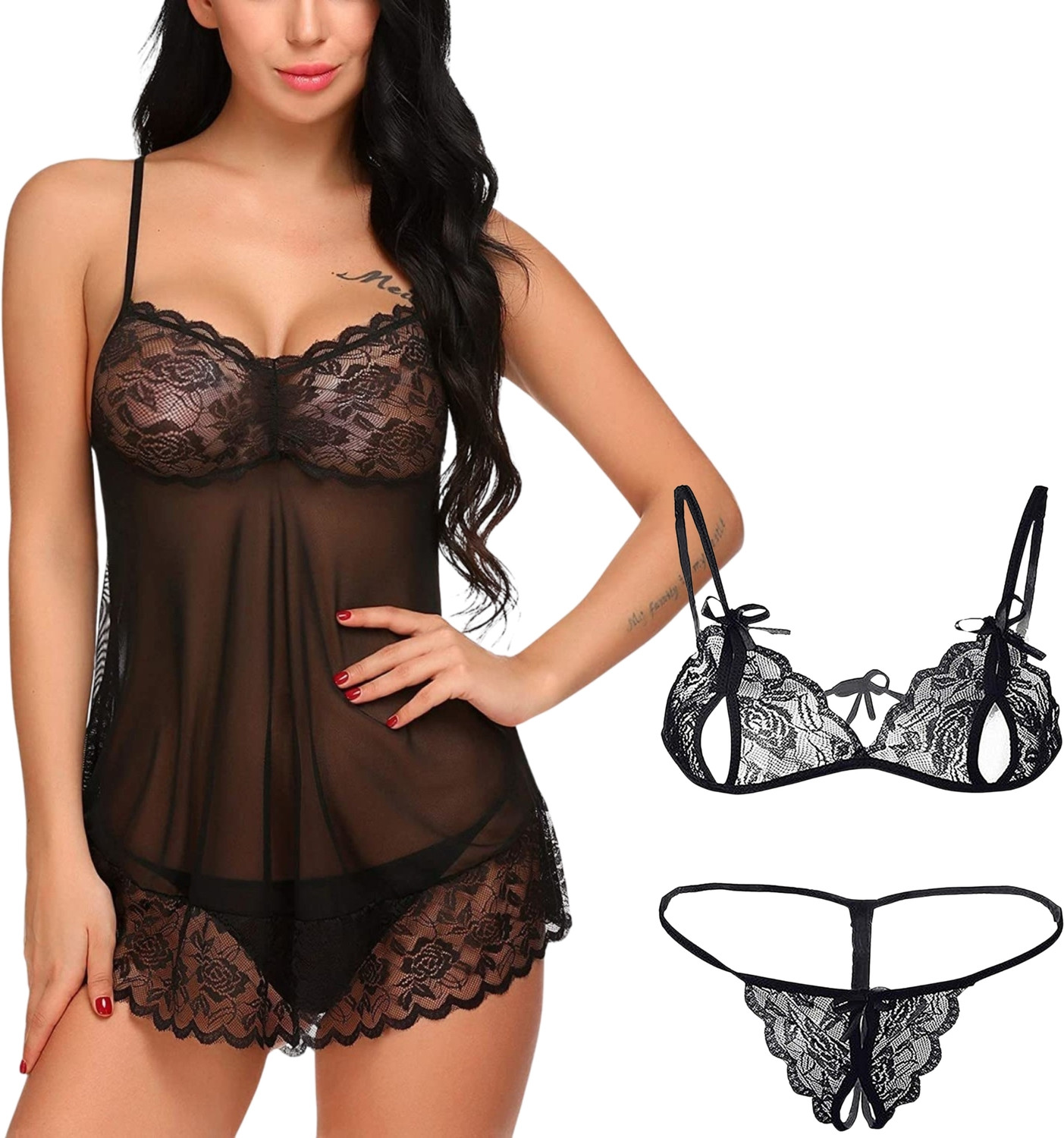 Image of Unitrust Net Bra Panty Set Combo babydoll lingerie set sexy for honeymoon Lingerie Set
