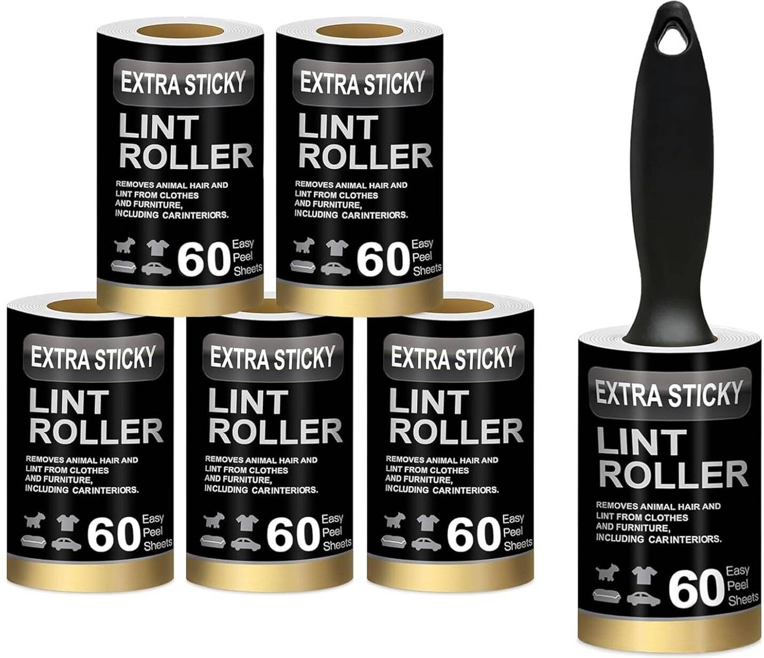 Q one store Lint Roller Set with 1 Handle & 5 Refills - Image 1