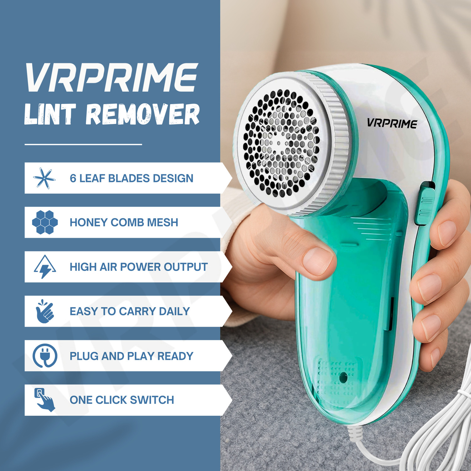 Image of VRPRIME Lint Remover Electric For Woolen Clothes, Sweaters, Blankets & Jackets USB Lint Roller