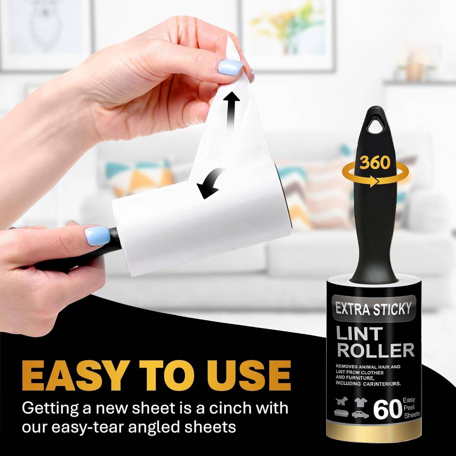 Q one store Lint Roller Set with 1 Handle & 5 Refills - Image 5