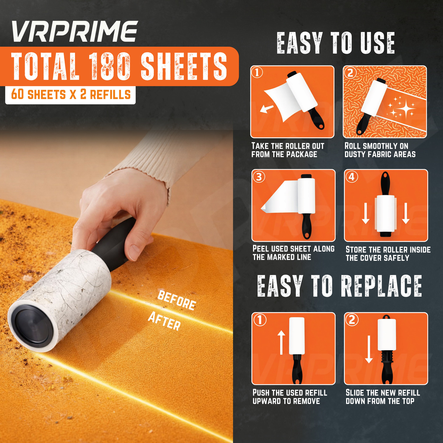 Image of VRPRIME 180 Sheets Lint Roller Remover for Clothes Reusable Sticky Easy-Tear Sheet Lint Roller