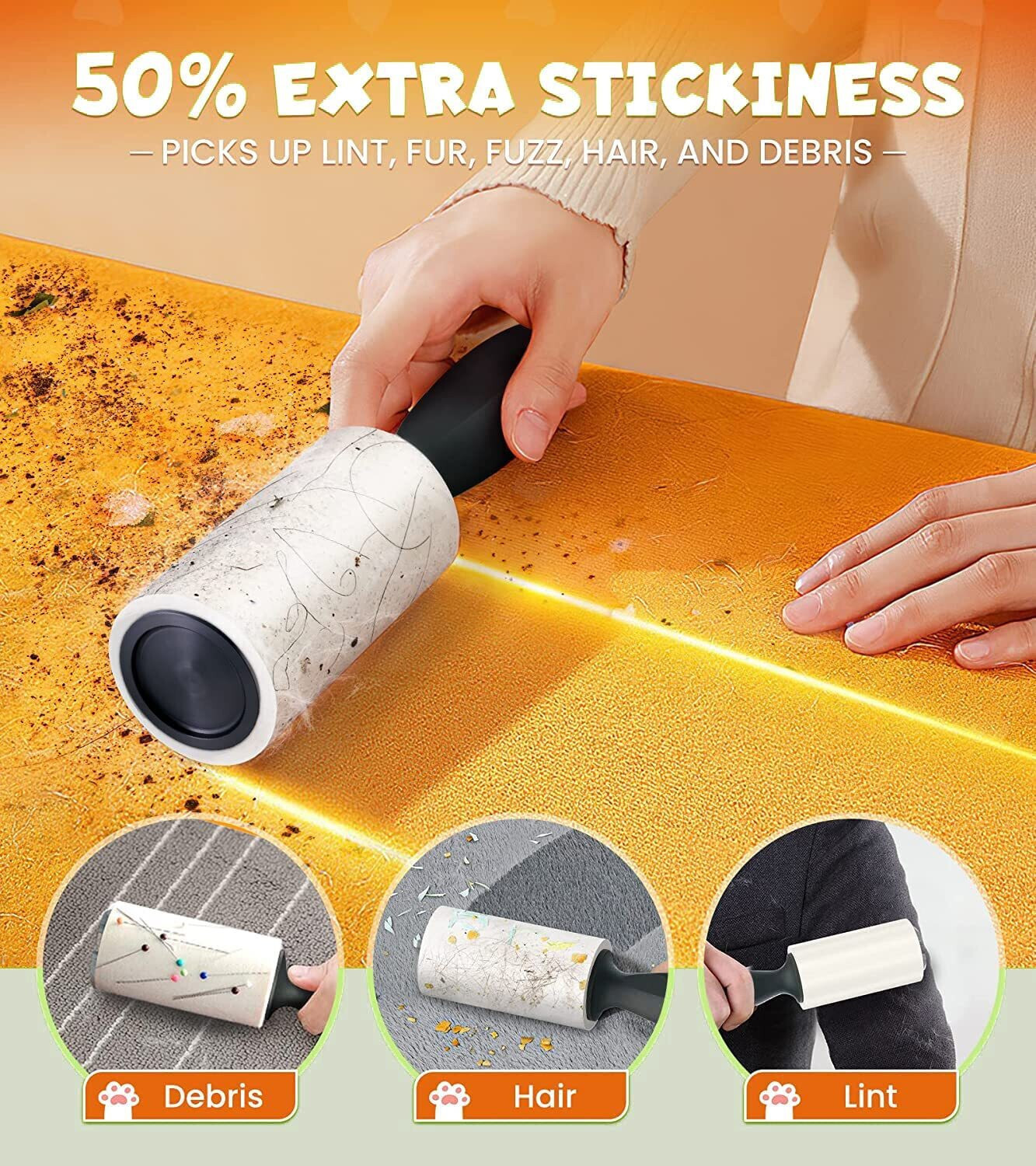 Image of VRPRIME Lint Roller for Clothes, Sofa Blanket & Pet Hair Reusable Sticky Strong Adhesive Lint Roller