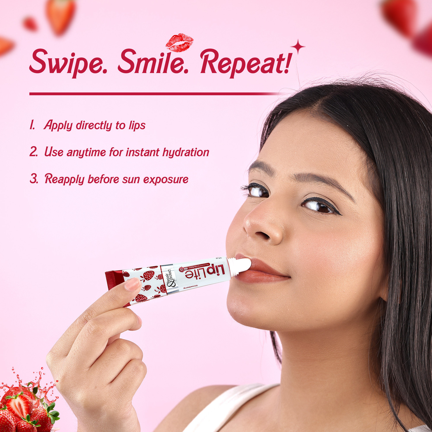 Image of Leeford Lip Lite Strawberry Moisturizing Lip Balm with SPF 15 Strawberry