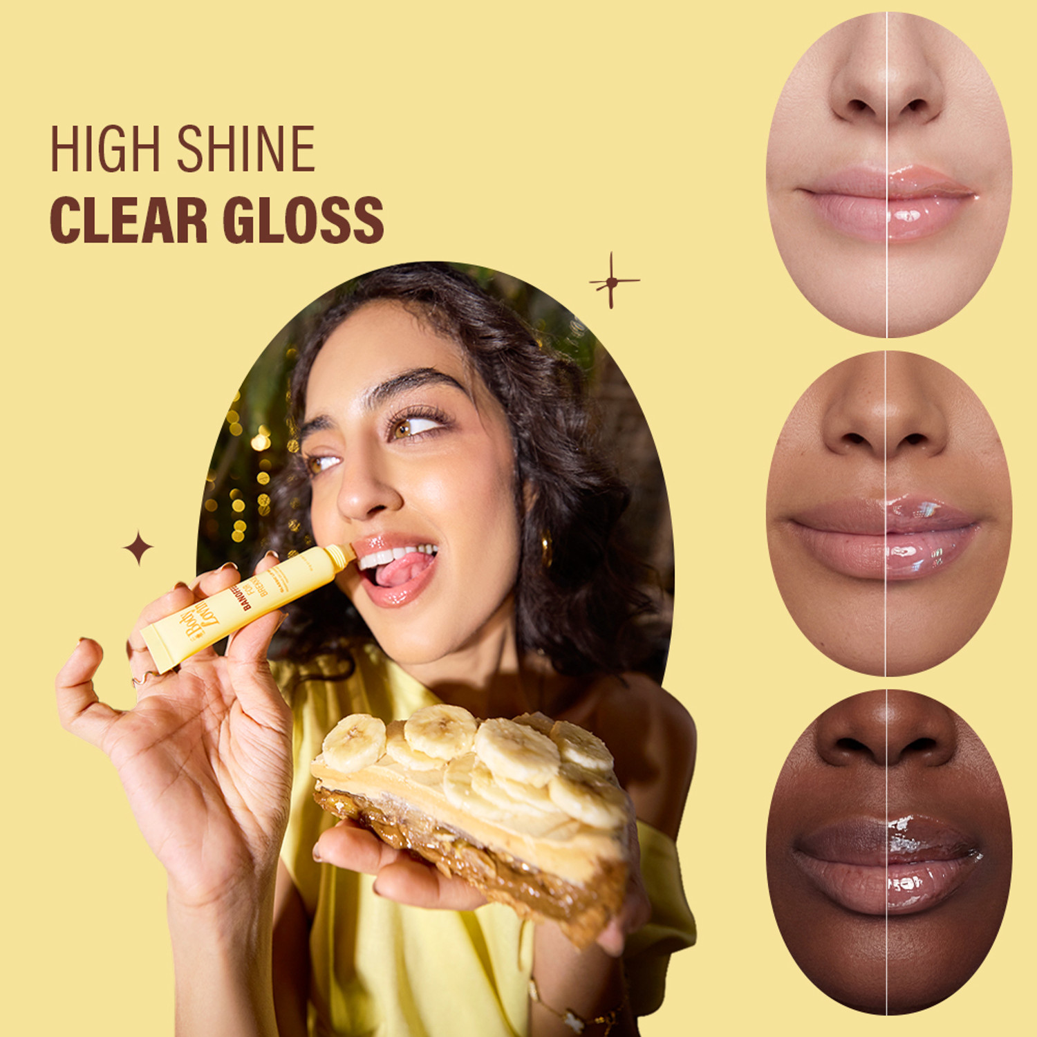 Image of Plum BodyLovin' Banoffee For Brekkie Glassic Lip Balm | Banana Toffee Nude Gloss Tint Nude Gloss