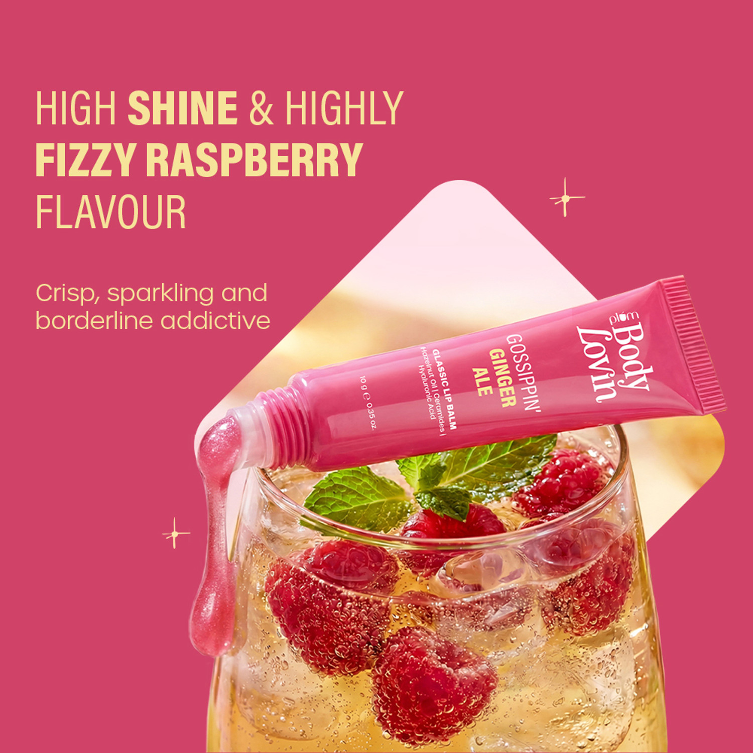 Image of Plum BodyLovin' Gossippin' Ginger Ale Glassic Lip Balm |Coral Pink Shimmer Gloss Tint Shimmery Pink