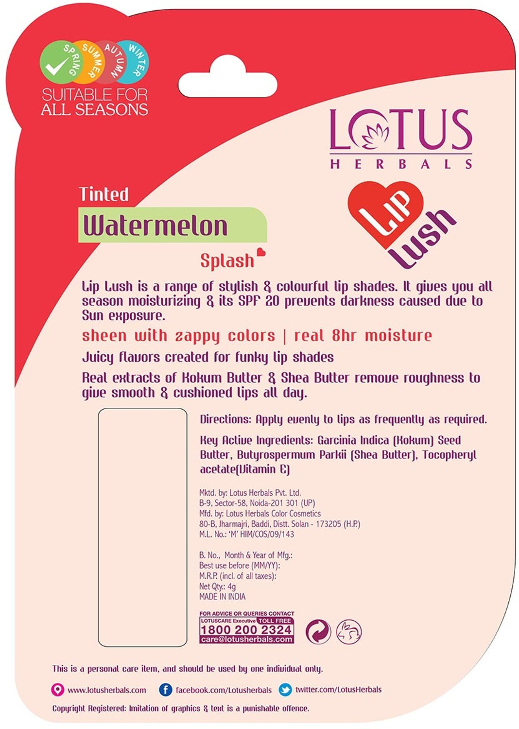 Image of LOTUS HERBALS Lip Lush Tinted Lip Balm Watermelon Splash