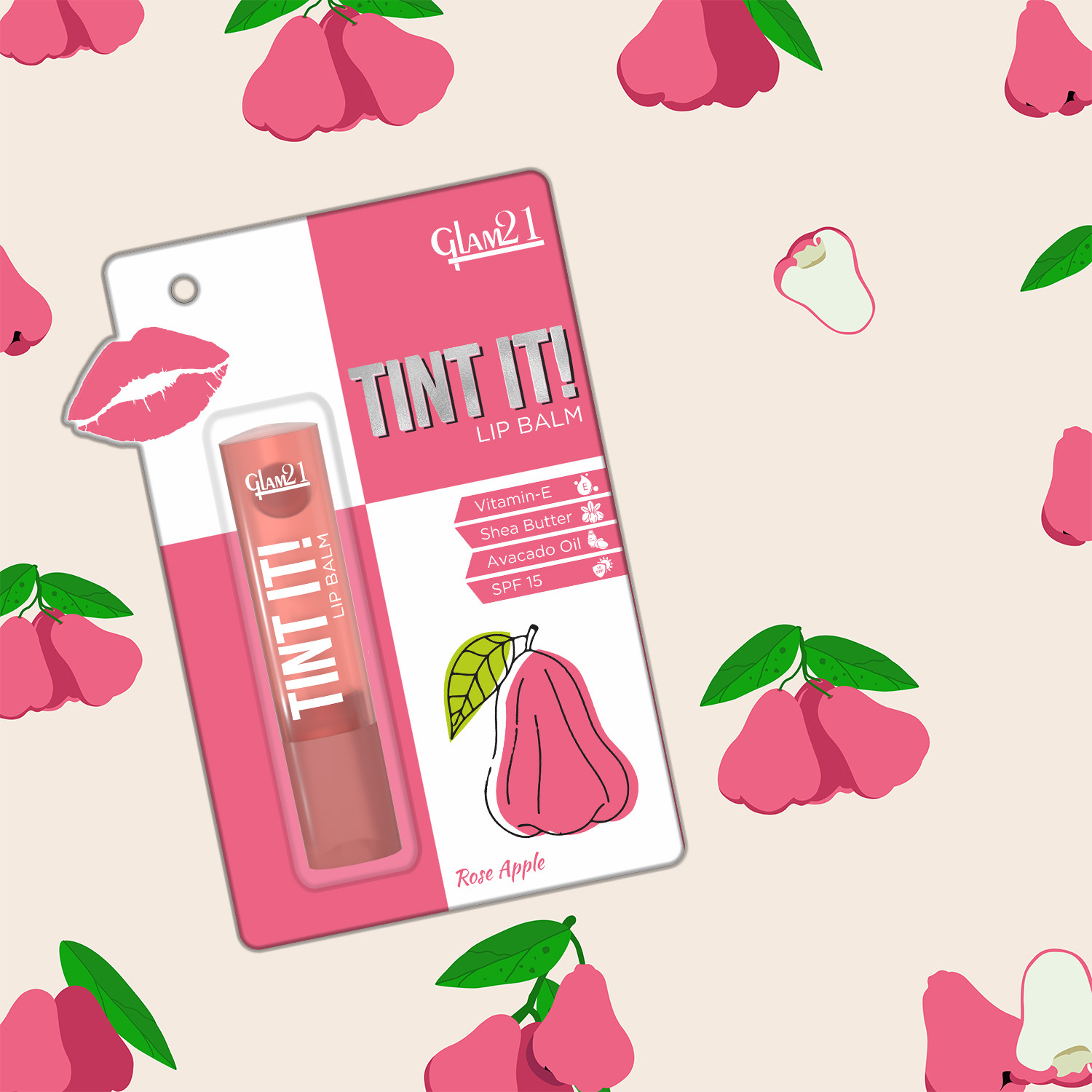 Image of Glam21 Tint it LipBalm Everyday Hydration with SPF15 & Vit-E|Shea Butter Avocado Oil Rose Apple & Dragon Fruit