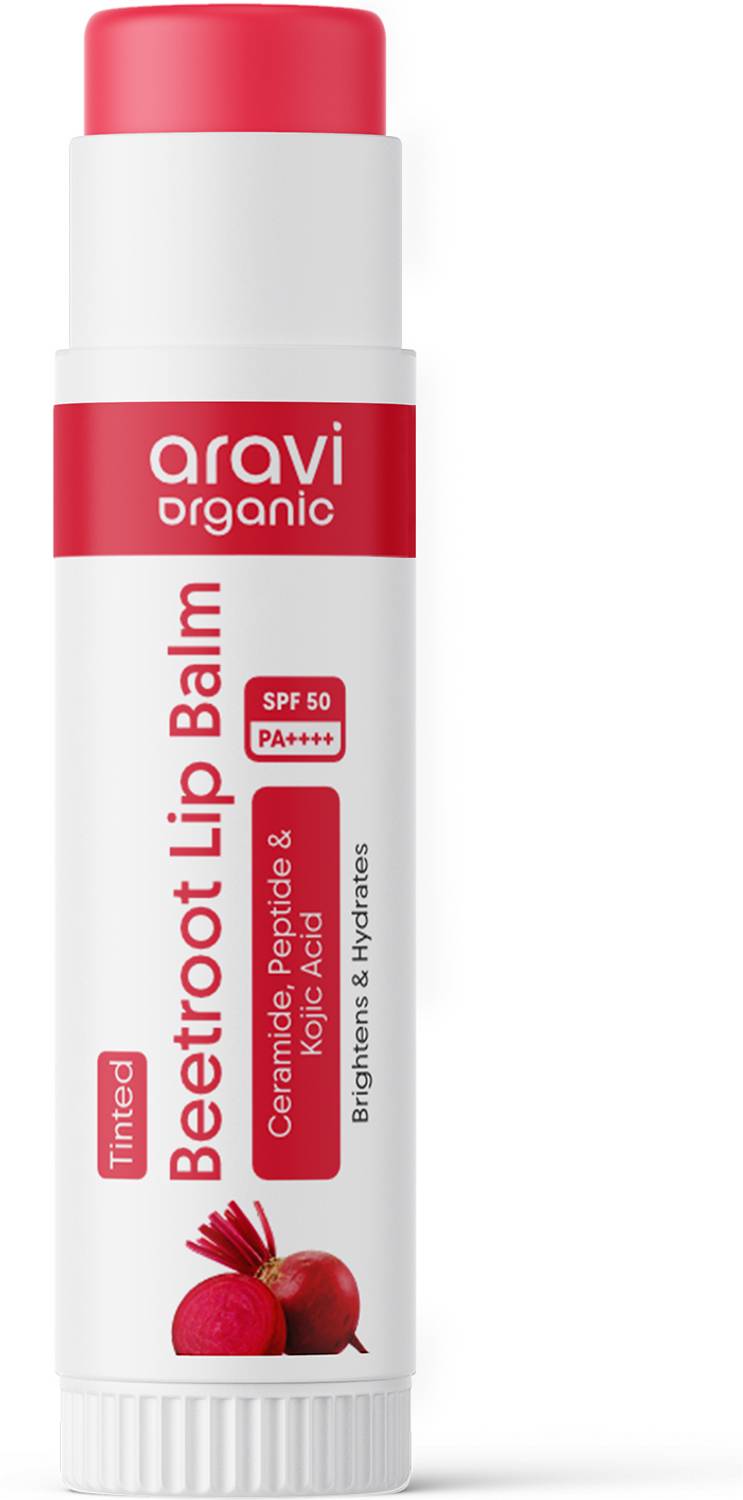 Aravi Organic Tinted Lip Balm With SPF 50 PA+++ -Kojic Acid & Ceramide - For Lip Brightening Tinted