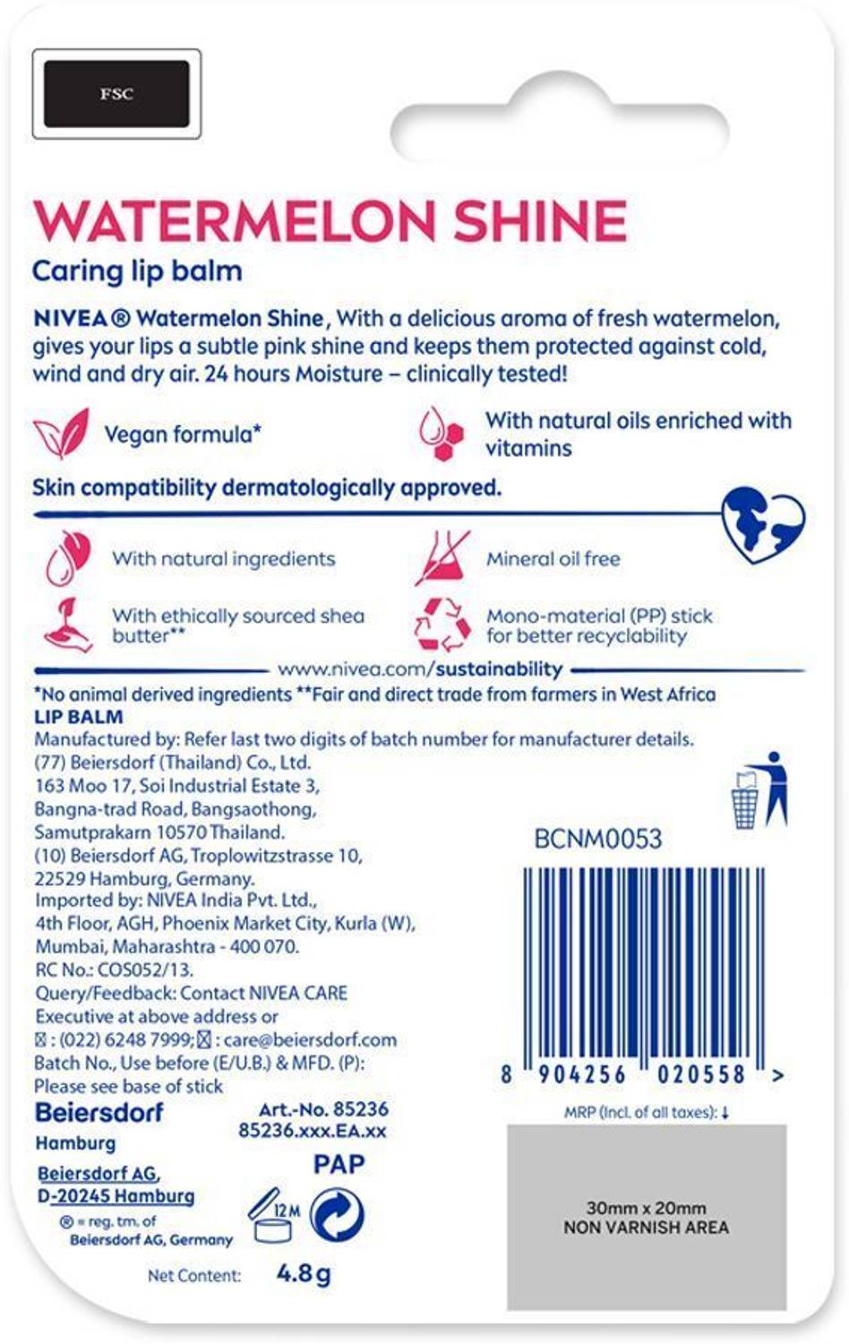 NIVEA Shine Caring Lip Balm Watermelon (Pack of: 1, 4.8 g)