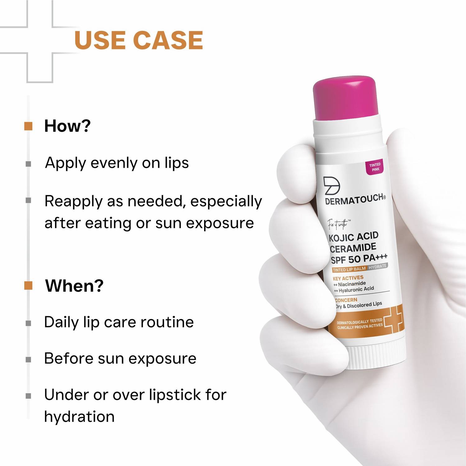 Dermatouch Kojic Acid Ceramide SPF 50 Pink Lip Balm - Image 5