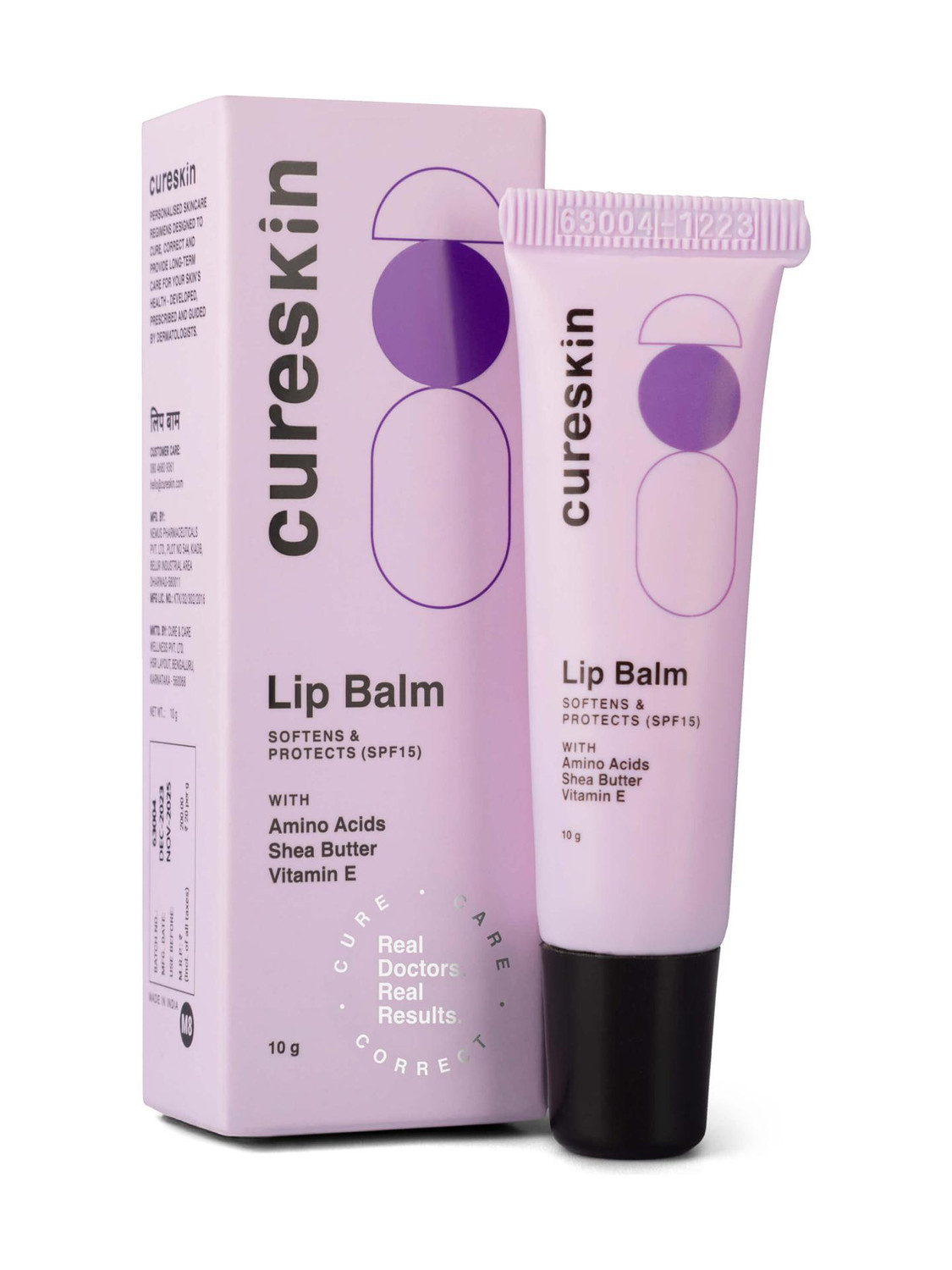 Image of cureskin Lip Balm SPF15 with Amino Acids, Shea Butter and Vitamin E | Softens and Protects (Pack of: 1, 10 g)