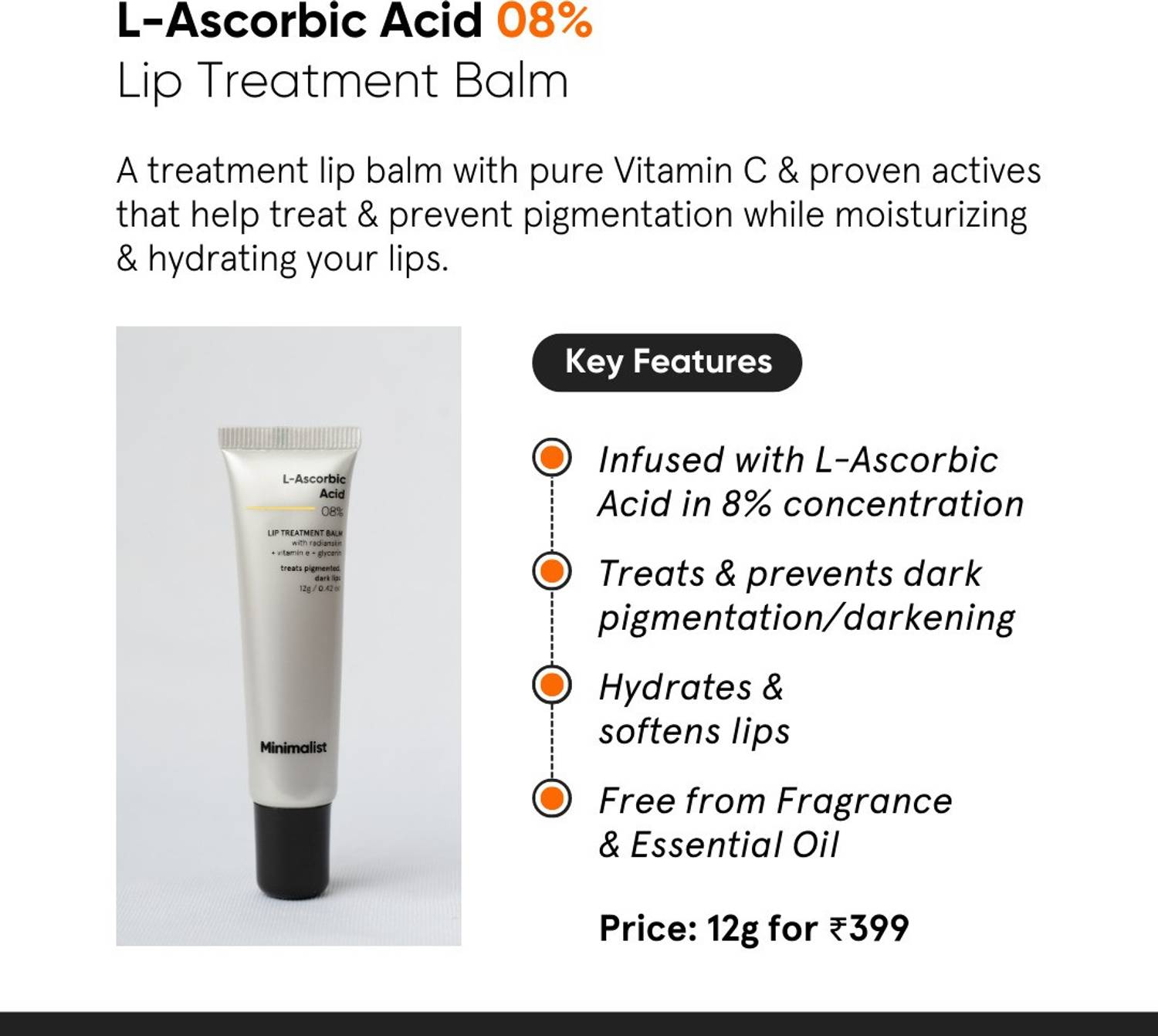Minimalist 8% L-Ascorbic Acid Lip Balm 12g - Image 2