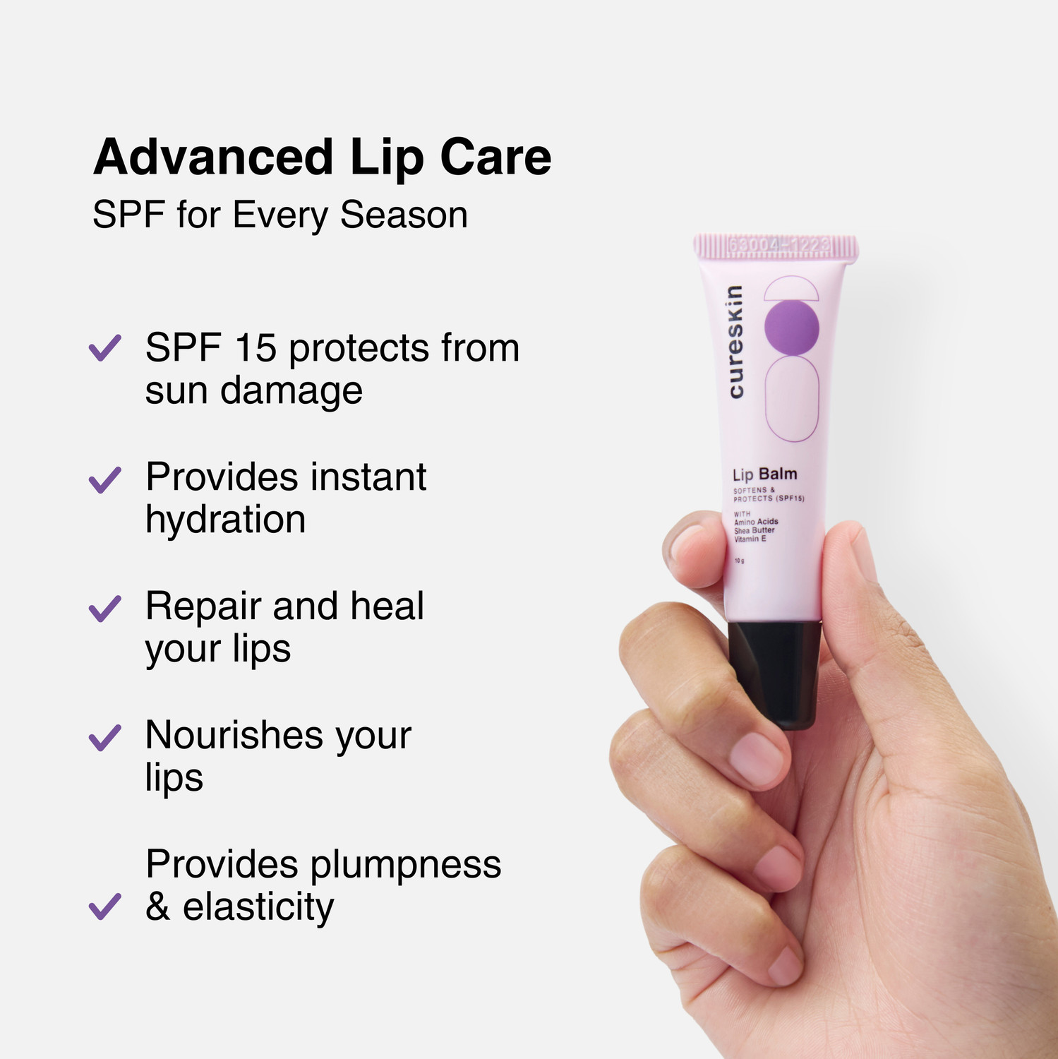 Image of cureskin Lip Balm SPF15 with Amino Acids, Shea Butter and Vitamin E | Softens and Protects (Pack of: 1, 10 g)