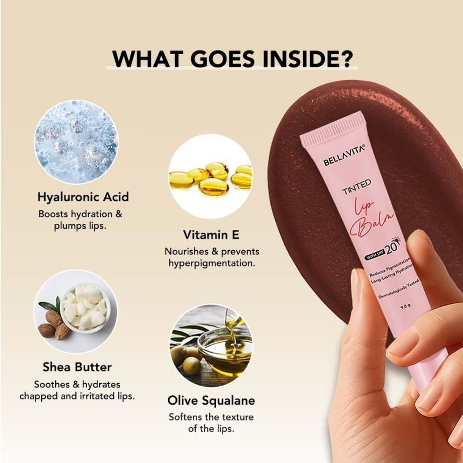 Image of BELLAVITA Tinted Lip Balm | SPF 20, 12 Hours Hydration, Non-Sticky Vanilla