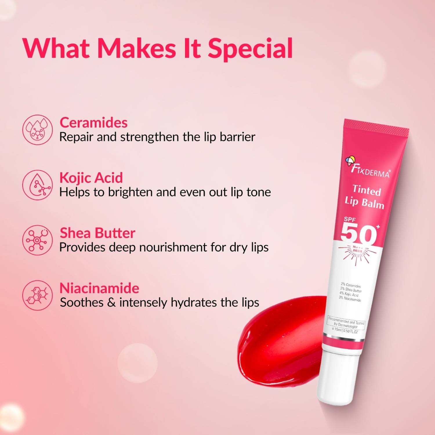 Fixderma 4% Kojic Acid Tinted Lip Balm - Image 3
