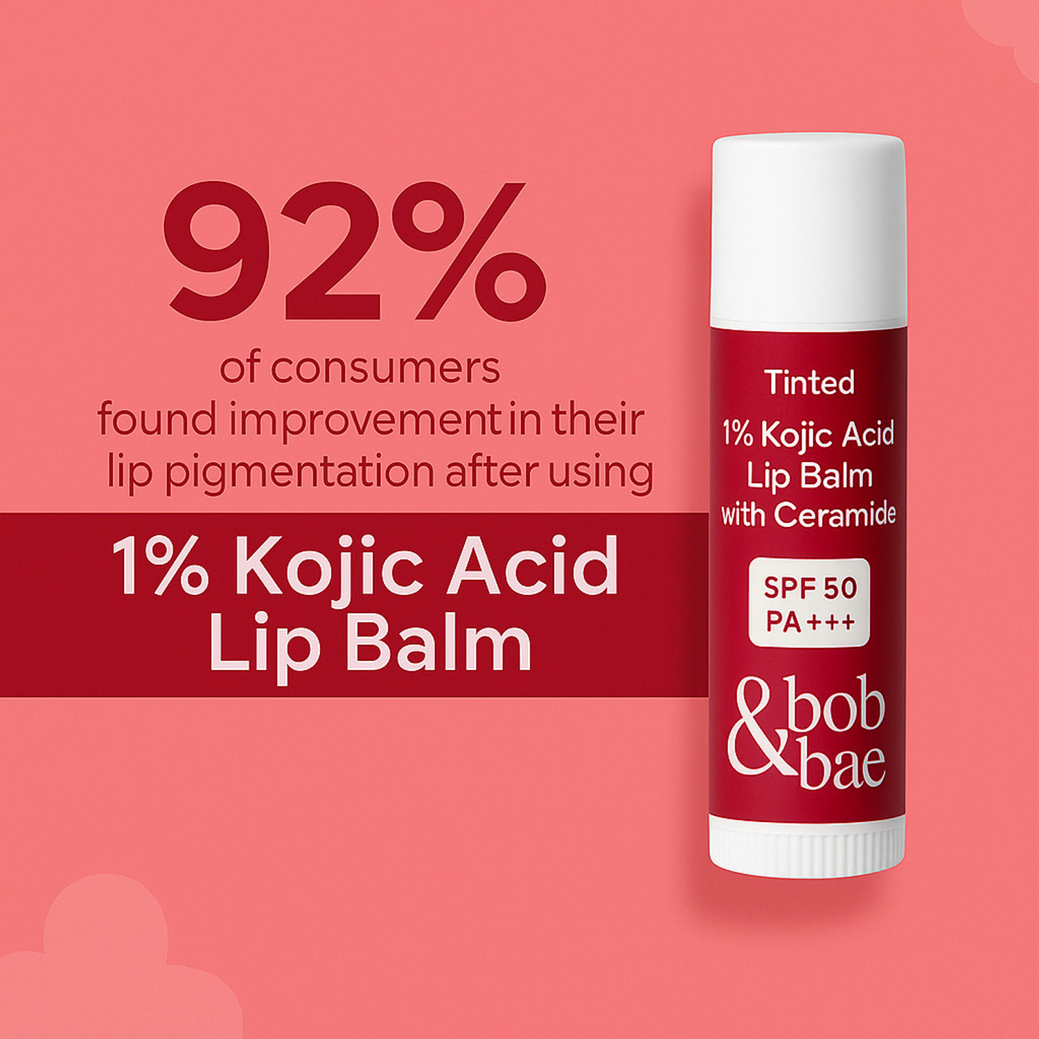 Image of bob and bae 1% Kojic Acid Lip Balm with SPF 50+ | Lip Brightening & Hydrating - 5 g Tinted