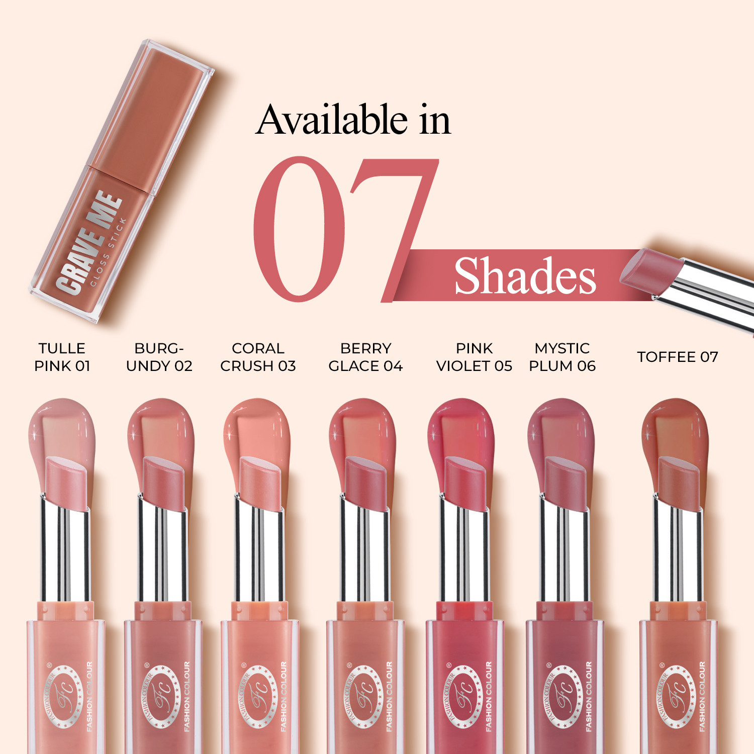 Image of FASHION COLOUR Crave Me Gloss Stick for Non-Sticky, High-Shine Soft Creamy Hydrating Lip Color