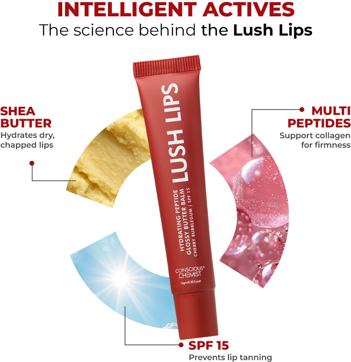 Image of Conscious Chemist Peptide Lip Balm SPF15 | Moisturizing & Sun Protection | Cherry Bubblegum Cherry Bubblegum