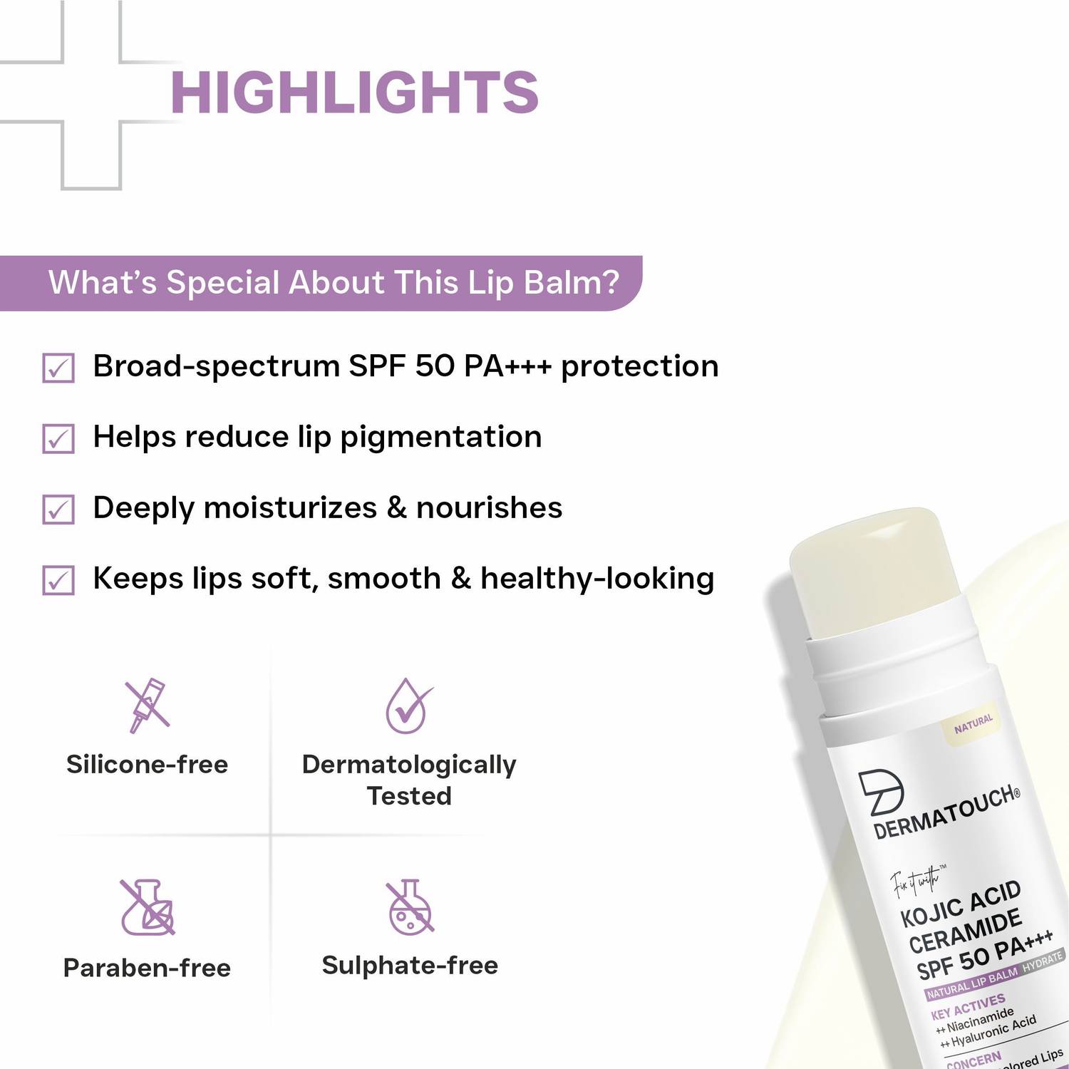 Dermatouch Kojic Acid Ceramide SPF 50 Lip Balm - Image 4