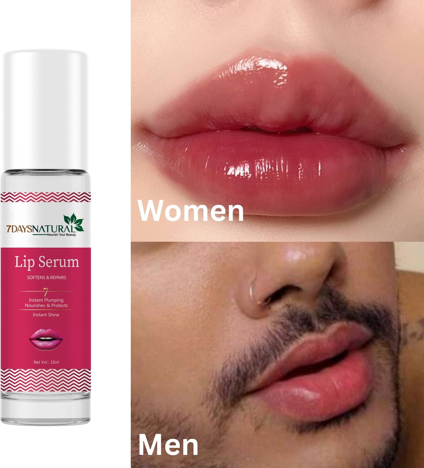 7daysnatural Luxuriously Soft Lips Serum, 10ml, Rose Flavor - Image 1