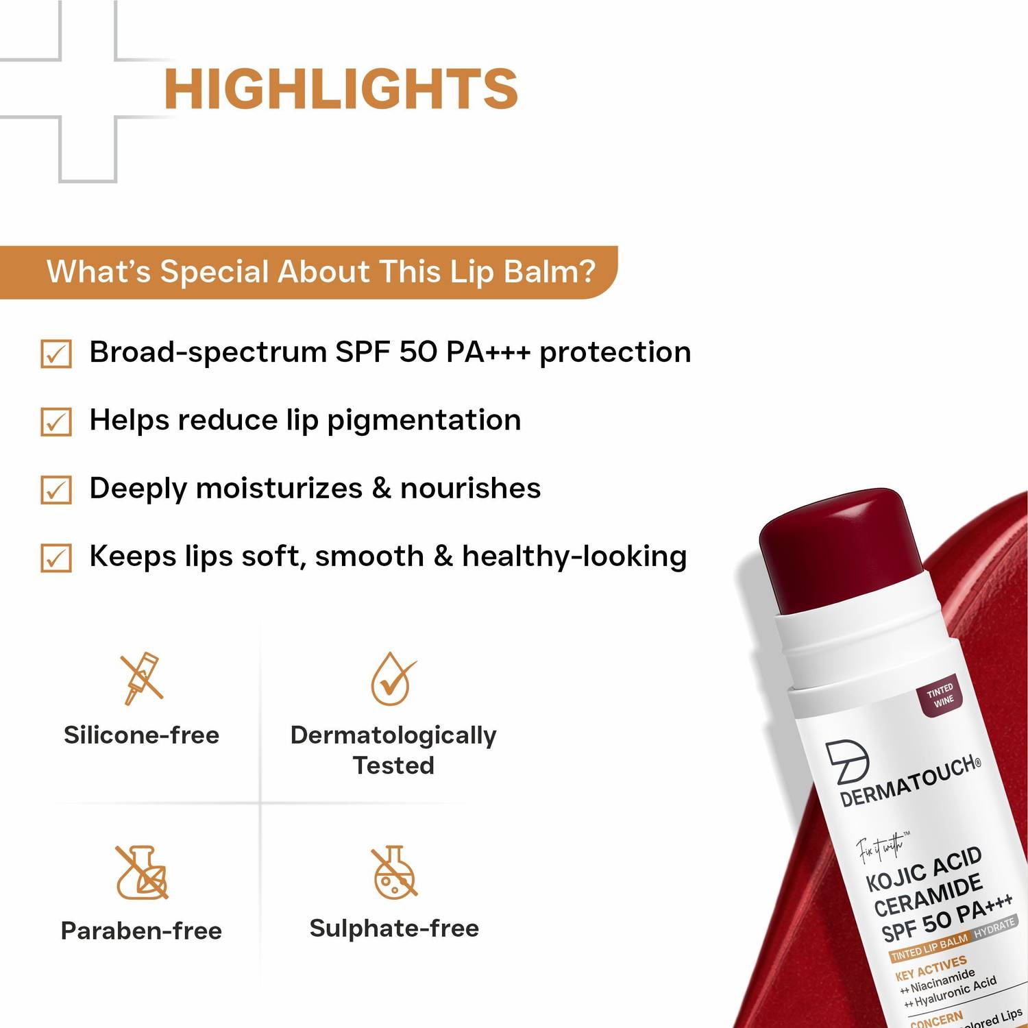 Dermatouch Kojic Acid SPF 50 Cherry Red Lip Balm - Image 4