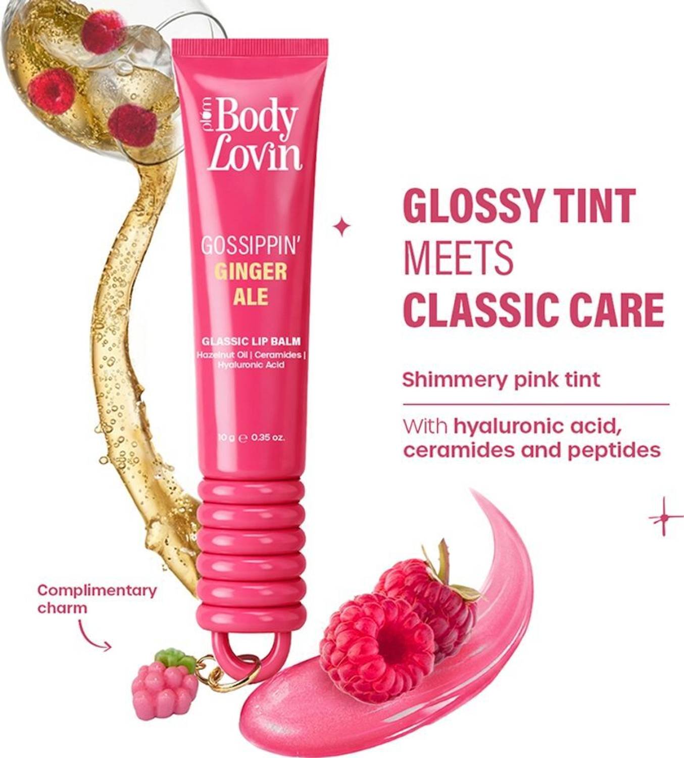 Plum BodyLovin' Gossippin Ginger Ale Glassic Lip Balm Coral Pin