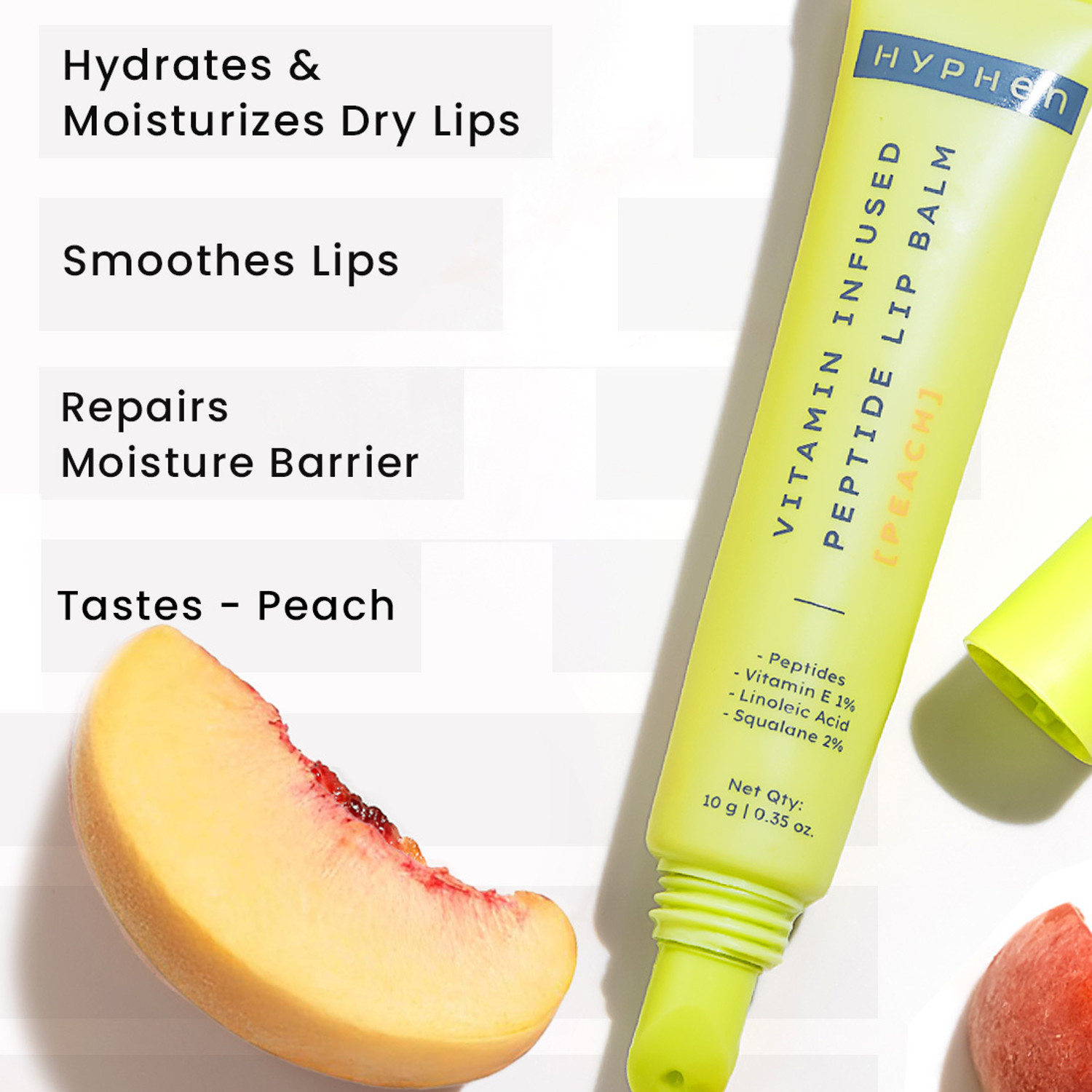 Image of HYPHEN Vitamin Infused Peptide Lip Balm - Peach for Dry & Chapped Lips Peach